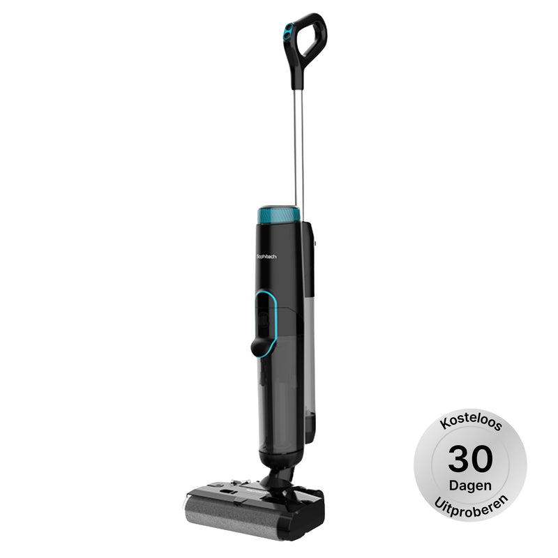 Sophitech DualClean Pro dweilstofzuiger vooraanzicht in cyaan en wit